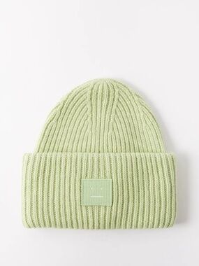 Acne Pale Lime Ribbed Knit Beanie